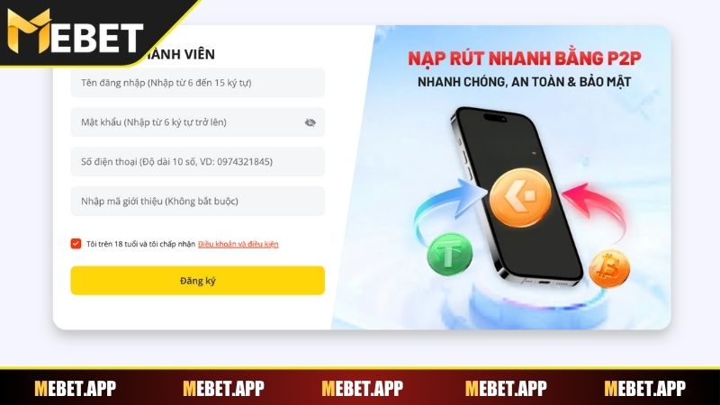 Hướng dẫn các bước đăng ký Mebet
