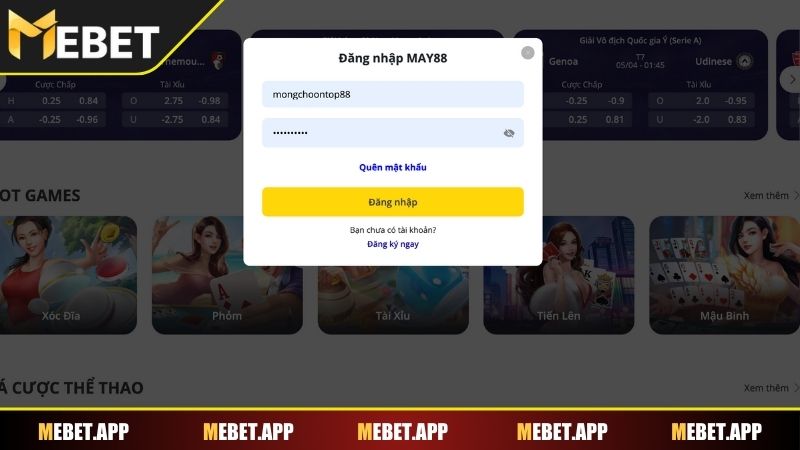 Quy trình nhanh gọn để đăng nhập Mebet