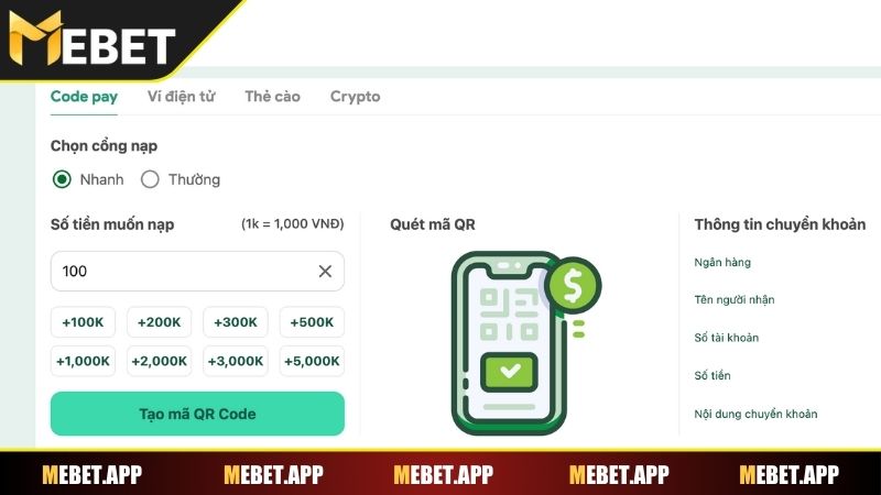Lấy thông tin ngân hàng của Mebet