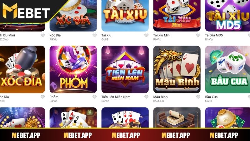 Những tựa game bài Mebet hot nhất 2025